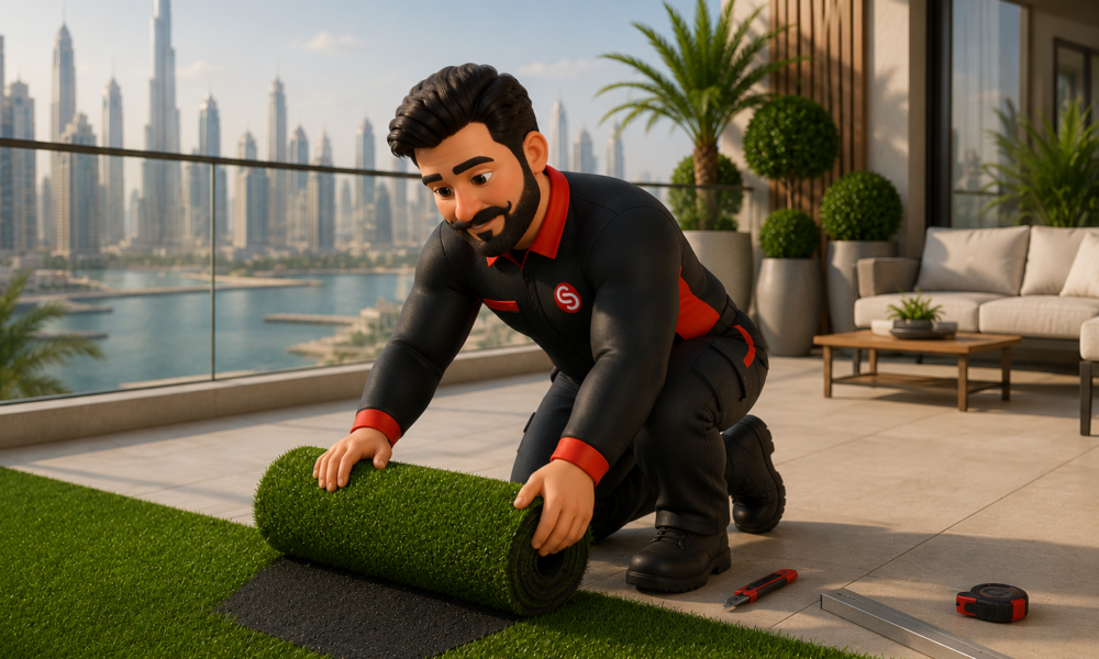 Artificial grass installation work in Dubai by Service Plix
