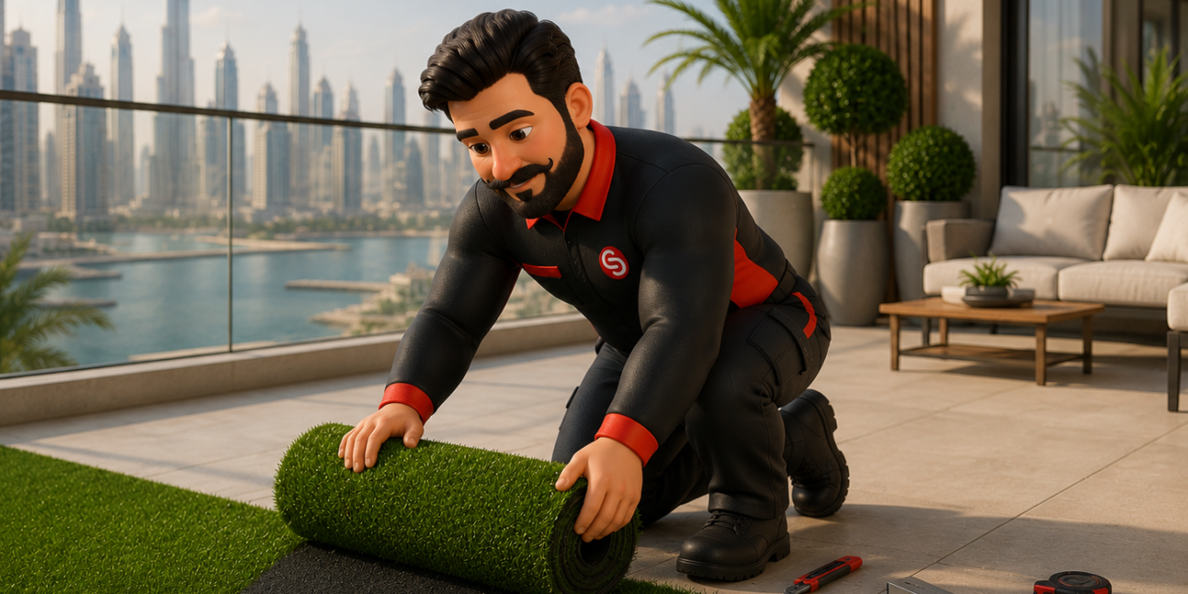 Artificial grass installation work in Dubai by Service Plix