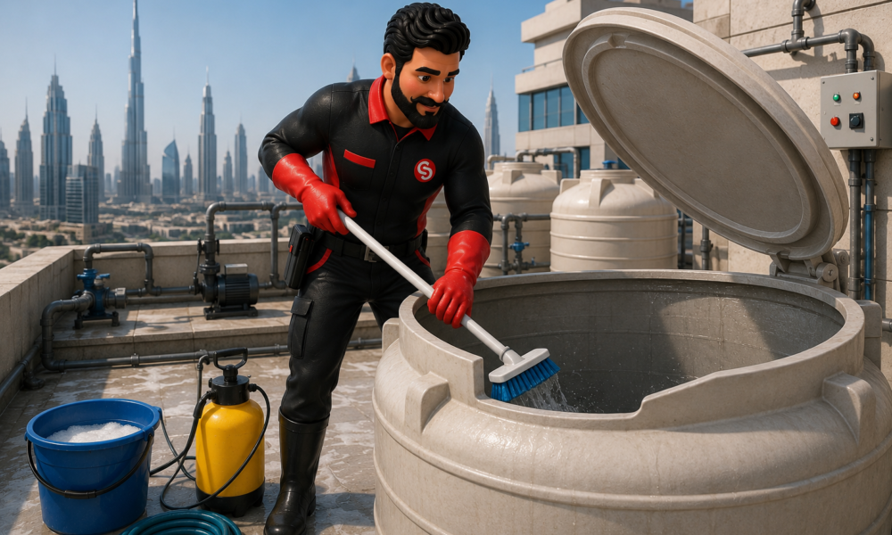 Overhead water tank cleaning in Dubai by Service Plix